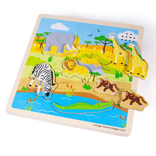 Rompecabezas de sonido temático safari de madera Bigjigs Toys, juguetes sensoriales - 6 piezas - Imagen 6 de 6