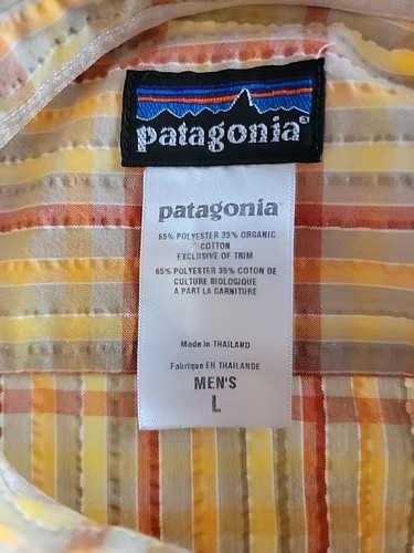 Patagonia Men's Shirt Size L Plaid Short Sleeve Button-up Orange Yellow - Picture 9 of 10