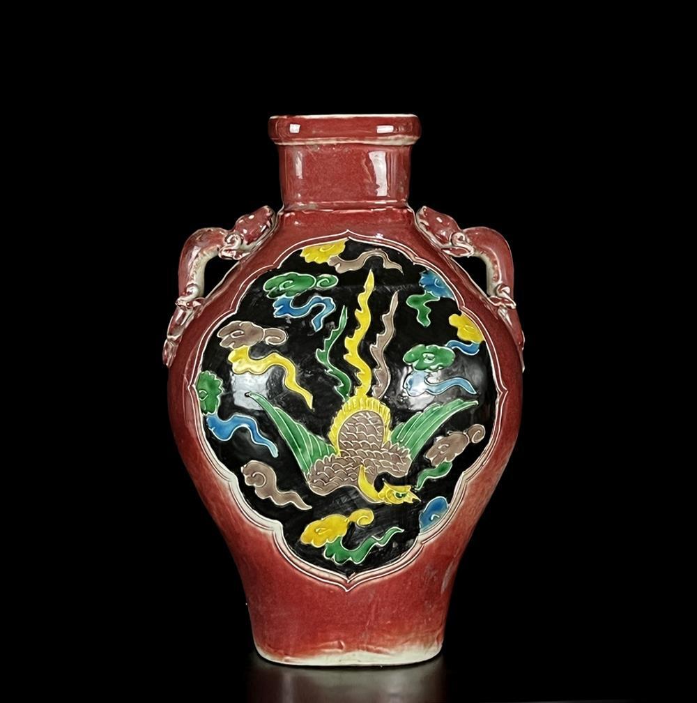 36CM Neifu Signed Old Chinese Red Glaze Three Color Vase W 36CM Neifu Signed Old Chinese Red Glaze Three Color Vase W