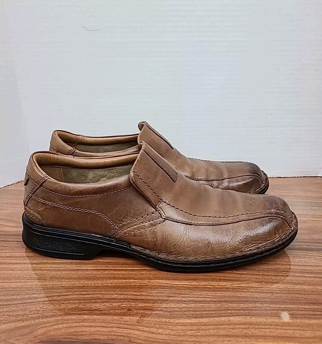 Scarpe slip on Clarks Escalade Step in pelle marrone da uomo taglia 11M morbide ammortizzate