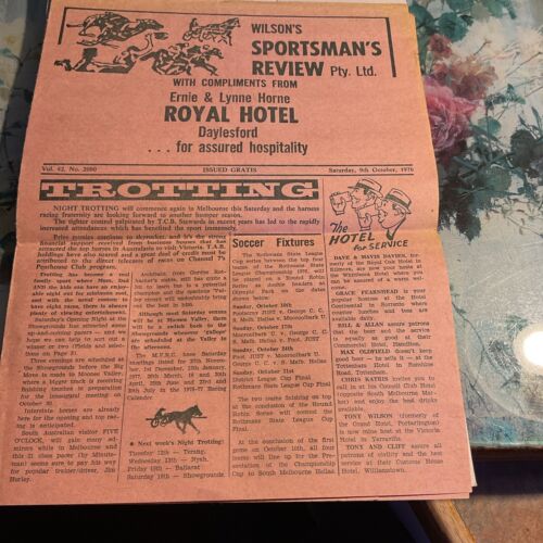 DAYLESFORD ROYAL HOTEL HORSE RACING BOXING VFL FOOTBALL - 1976 ERNIE HORNE PAPER - Picture 1 of 8