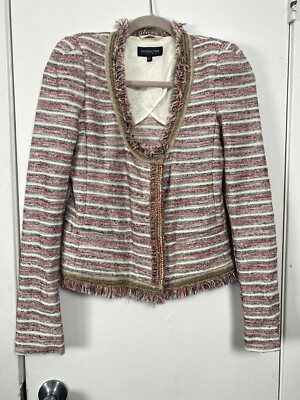 Patrizia Pepe Firenze Gold Chain Embellish Frayed Edges Tweed Jacket Blazer 42