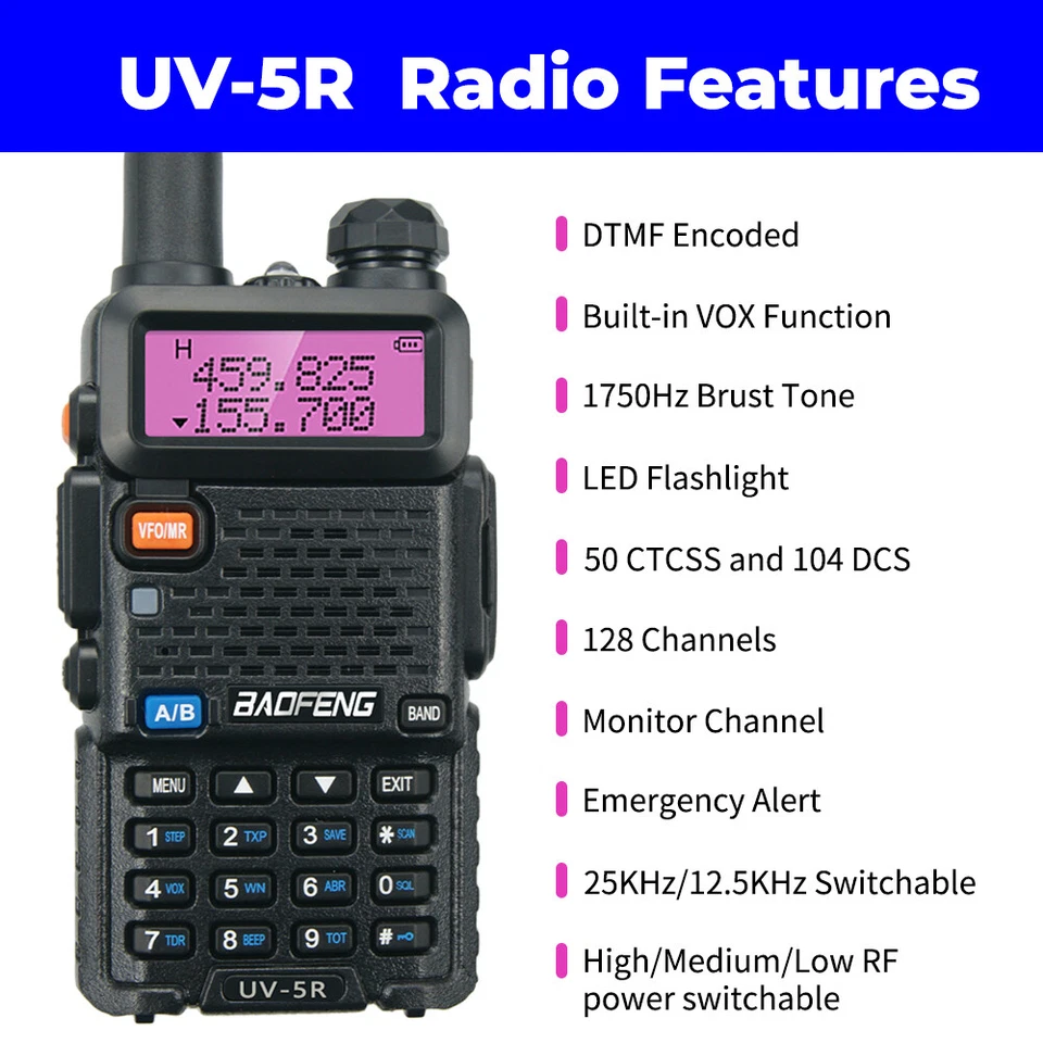 US 2021 Baofeng UV-5R Two way Radio 8W VHF UHF FM Transceiver Ham Walkie Talkie - Image 4 of 4