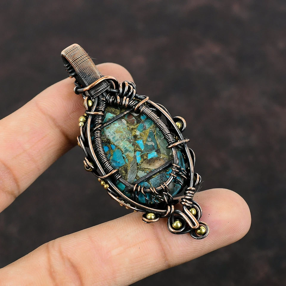 Colgante Árbol de la Vida Envuelto en Alambre de Crisocola Joyería de Cobre para Mujer 2.76" Foto 4 de 4