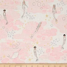 Michael Miller Sarah Jane Magic Metallic Mermaid in Blossom BTY  36" x 44"