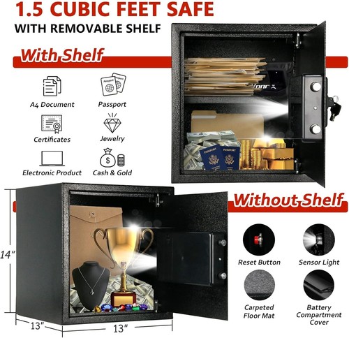 Voncabay Digital Security Safe (1.5 Cu Ft/42L) with Sensor Light, Fireproof Bags - Picture 2 of 6