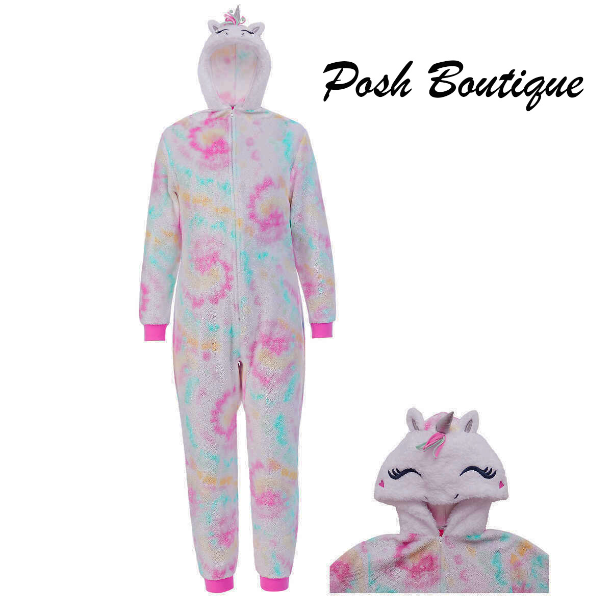 Girls Unicorn Pajamas One Piece Union Suit 10 12 14 Costume