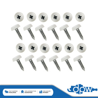12x Number Plate Screws Self Tapping Polytop Fixed Head White