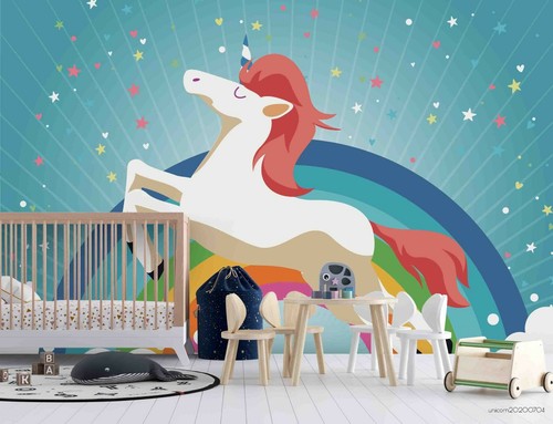 3D Bright Rainbow Unicorn Wallpaper Wall Mural Removable Self-adhesive Sticker - Picture 2 of 3