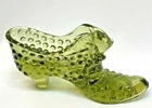 Fenton Green Hobnail Glass Cat Head Shoe Slipper Vintage