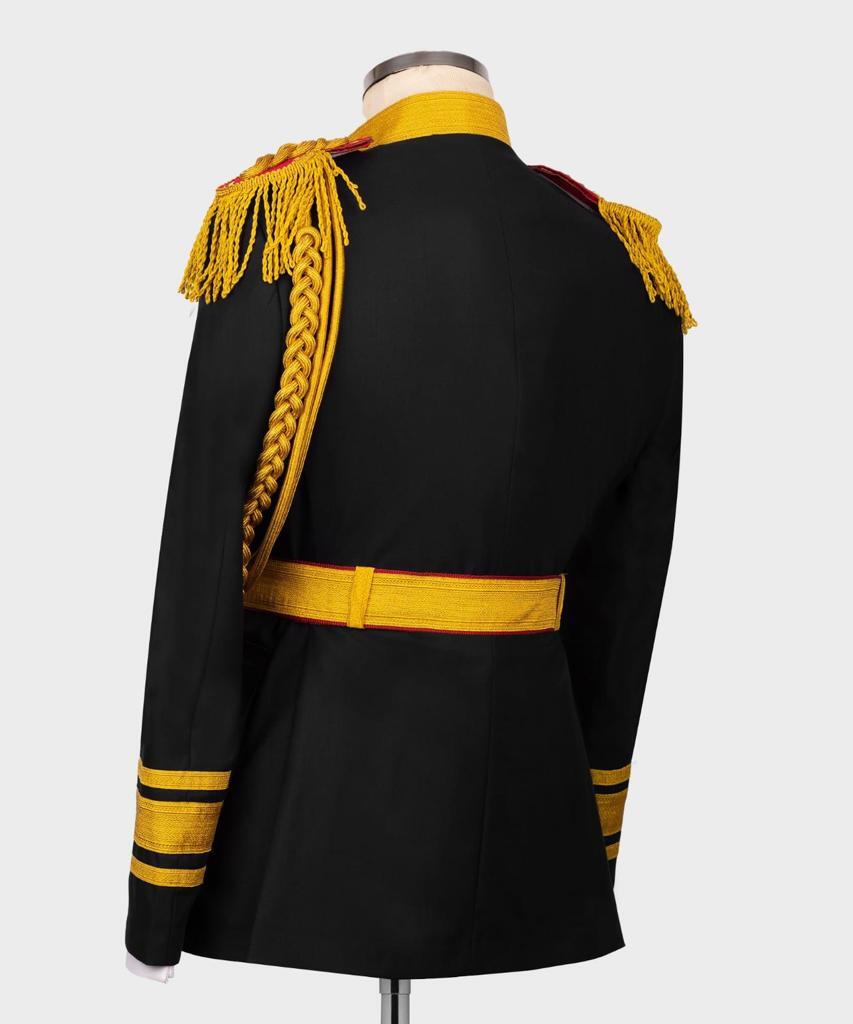 New Men Black Wool Military Themed Custom Made Coat, Only