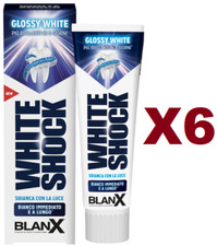 6 BLANX SBIANCANTE WHITE SHOCK DENTIFRICIO GLOSSY WHITE 75ML SBIANCA CON LA LUCE