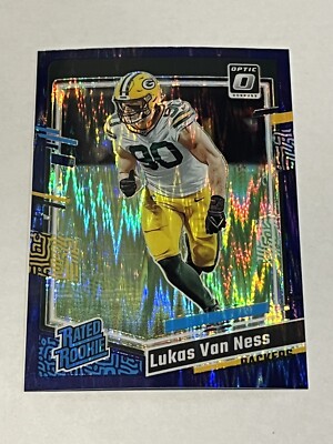 2023 Optic Football Lukas Van Ness #240 RATED ROOKIE Purple Shock Green Bay Pack