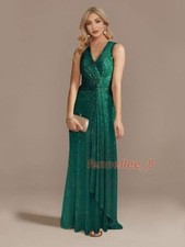 Women V-Neck Party Maxi Dress Sleeveless Sequin Evening Dress Long Prom Dress