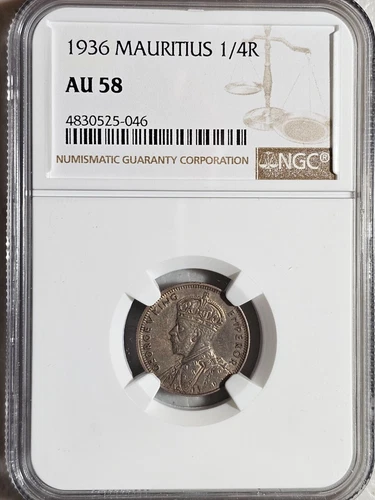 Mauritius 1/4 Rupee 1936 NGC AU 58