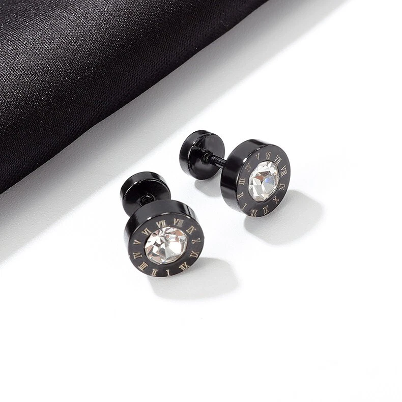 B Ware Fake Plug Ohrstecker Römische Zahlschrift Edelstahl Damen Herren Ohrringe - Bild 2 von 4