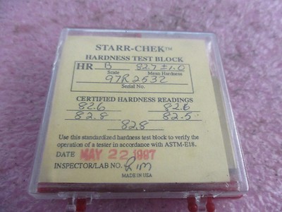 Starr-Chek Hardness Test Block. 827 ± 1.0 5 Unused Old Stock 