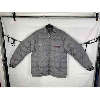 Vintage Y2K Quiksilver XL Dark Gray Quilted Puffer Jacket Embroidered 