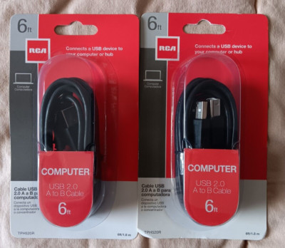 RCA Computer USB 2.0 A to B Cable 6 ft Lot of 2 TPH520R Fast Data Transfer Ready