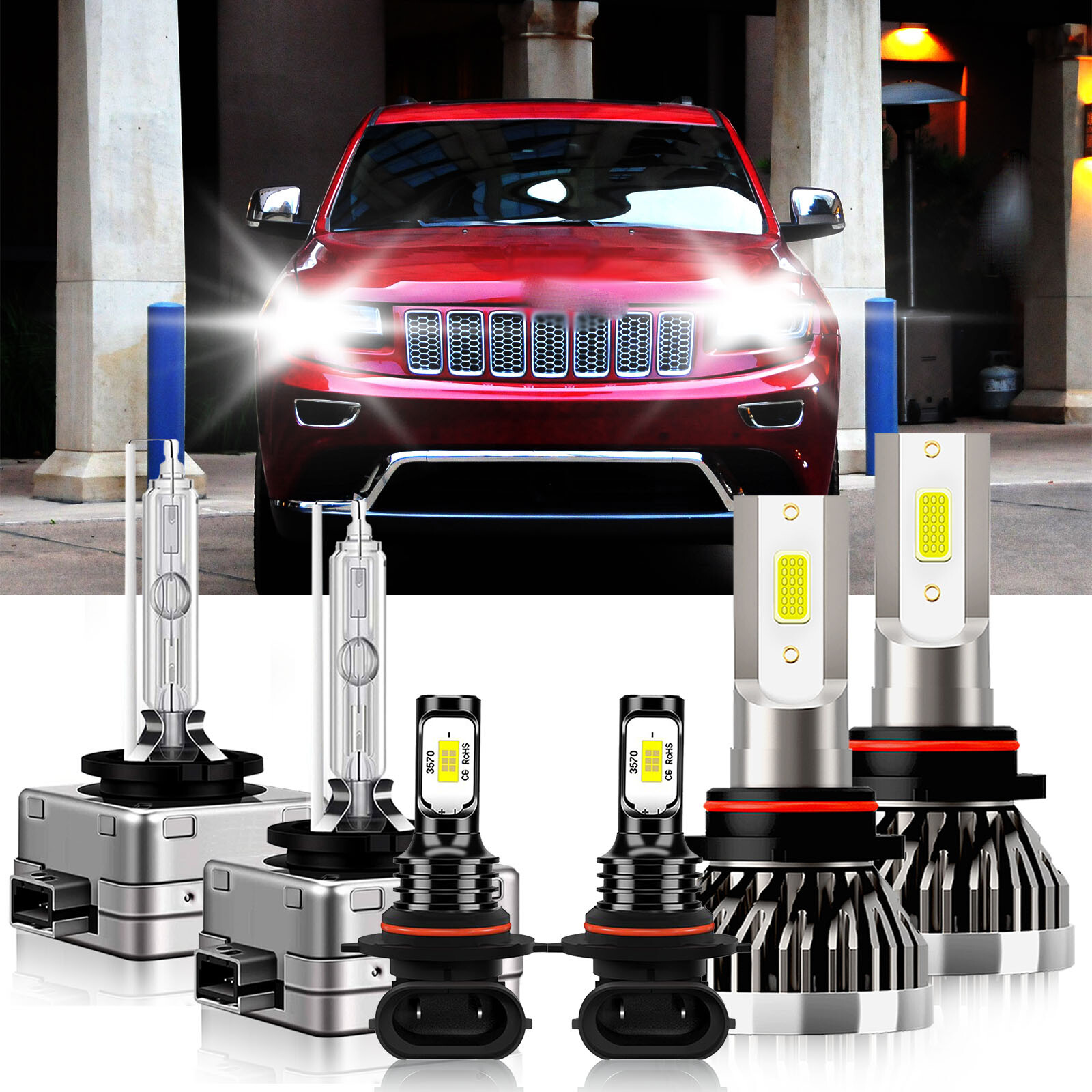 2009-2010 Jeep Grand Cherokee LED HID Headlight & Fog Light Bulbs Kit White  