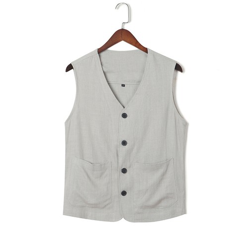 Gilet uomo lino stile cinese retrò top estivo sottile cotone e lino gilet - Foto 8 di 15
