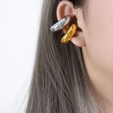 Woman 18K Gold Plated Thick Earring Clip Hoop Ear Cuff Cartilage No pierce