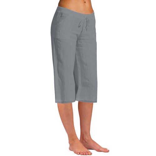 Summer Fashion Women's Crop Length Pants Cotton Flax Elastic Leisure Trousers - Picture 41 of 79