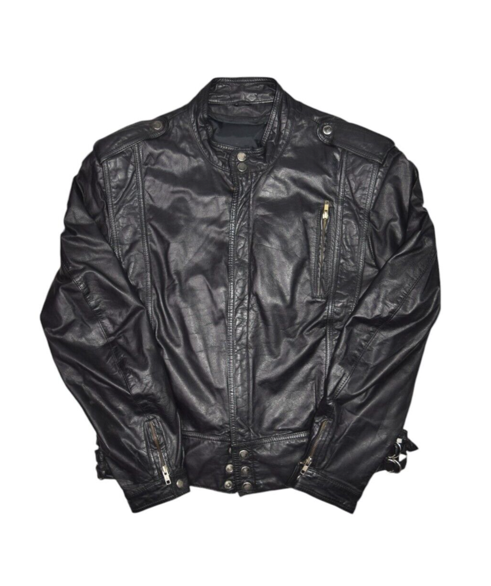 Vintage Leather Jacket Mens 40 Black Motorcycle Biker Zip