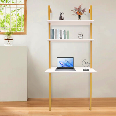 Wall Mount Writing Table 3-tier Computer Desk Storage Home Office w/ Power Strip