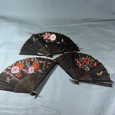 Lot Of 3 Vintage Wood Hand Fan CHINESE ASIAN Style H3