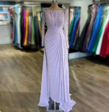 Lilac Mother of the Bride Groom Dresses Long Sleeves Beaded Luxury Prom Dress