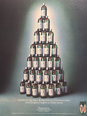 Tanqueray Gin England Bottle Christmas Tree Vintage Print Ad 1977