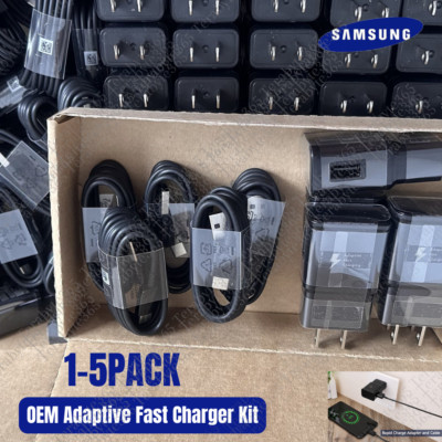 1-5Pack Lot For Samsung Android Adaptive Fast Wall Charger Cube USB Type C Cable
