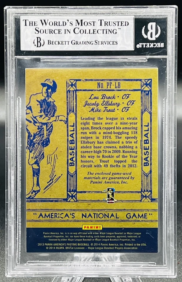 2013 America's Pastime 14 Ellsbury/Brock/Trout Gold BGS 8.5 Game Used 23/25 - Image 2 of 2