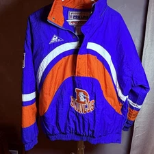 VINTAGE APEX ONE DENVER BRONCOS 1/2 ZIPP NO HOOD WINTER JACKET SIZE L