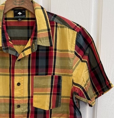 Lifted Research Group LRG Mens Yellow Plaid Button Up Monkey Wrench SHIRT SIZE M