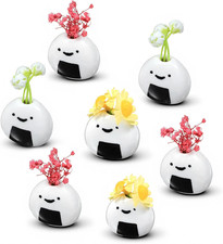7 Pc Mini Ceramic Bud Vases White Japanese Onigiri Rice Ball Dry Flower Decor