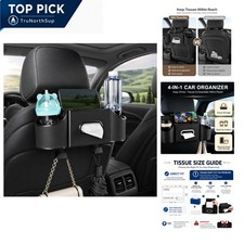 Back Seat Car Organizer 4-in-1 with Cup Holders Tissue Holder Phone Hooks