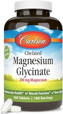Carlson Labs Chelated Magnesium 200mg Bone Muscle Heart Support 180 tablets 0.92 per thousand milligrams