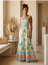 Farm Rio x Anthropologie Printed Maxi Dress XS NWT Blue Motif