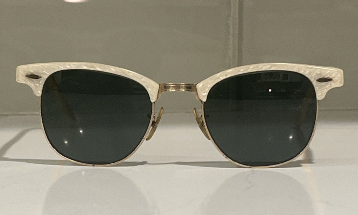 Rare VTG Ray Ban B&L Clubmaster W0388 White Celluloid w/Gold