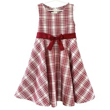 Bonnie Jean Holiday Christmas Dress Girls Size 6 Red Silver Ivory Plaid Party