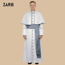 White Roman Cassock with Gray Trim  Catholic Clergy Priest Soutane Robe