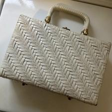 Vintage White Wicker Coated Purse Handbag gold Hardware Lesco Lona Picnic 50s