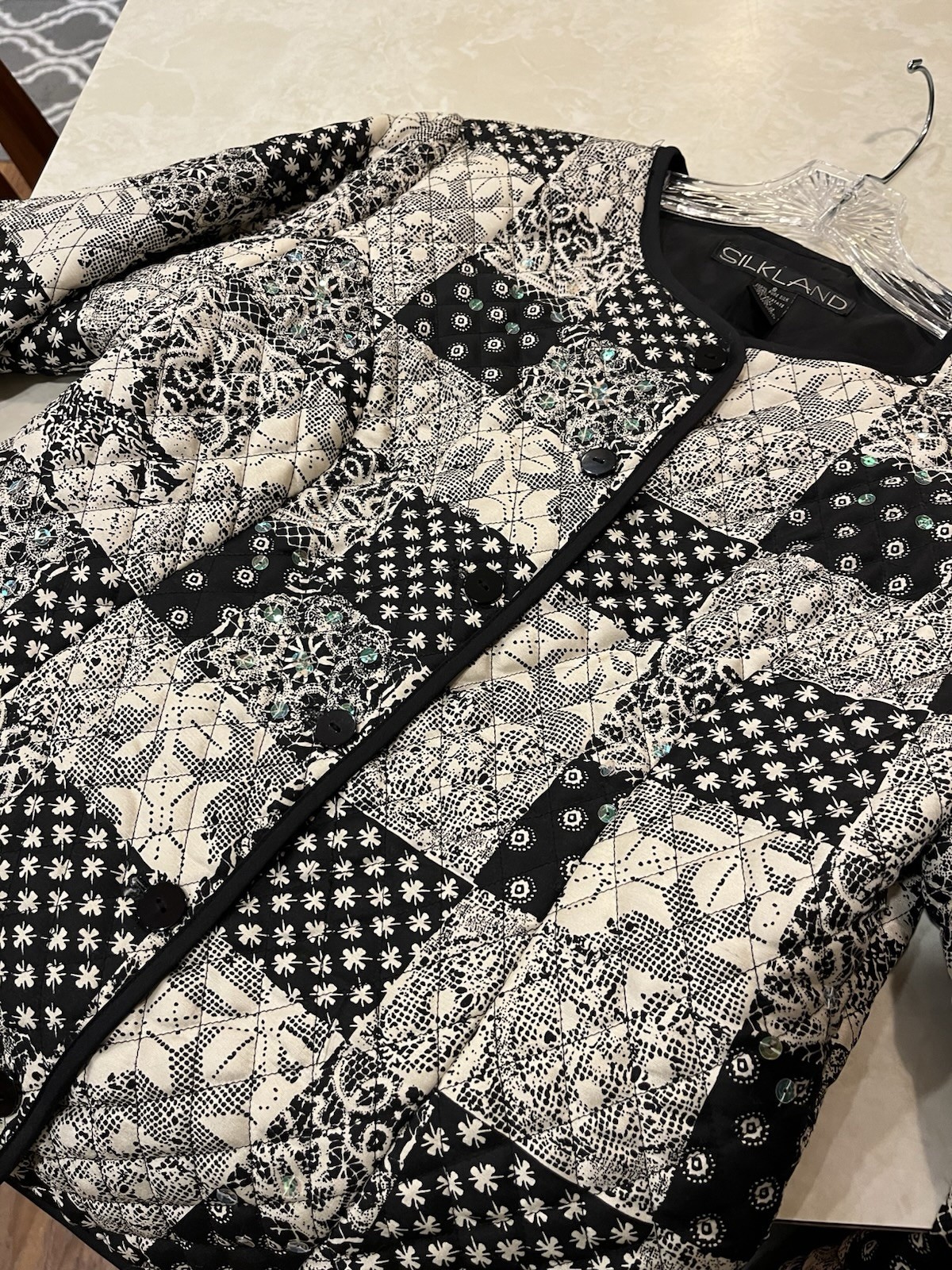 Silkland Patchwork Jacket Small 100% Silk Quilted… - image 4