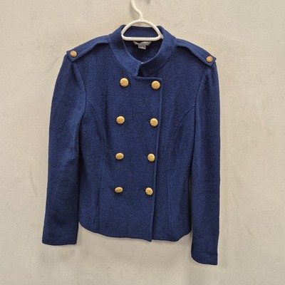 St. John Collection Military Knit Gold Button Blazer Jacket Blue Size US 8 UK 12