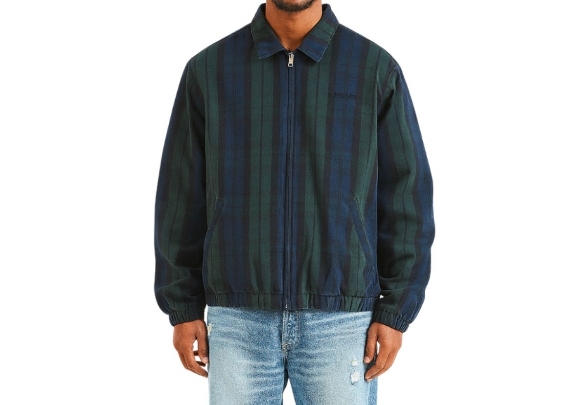 Supreme FW16 Harrington Plaid Denim Jacket Green Purple – Large – Rare