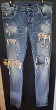 Amiri Men's MX1 Bandana Ripped Patch Skinny Jeans Sz 36