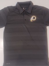 Nike On Field Dri Fit Washington Redskins Striped Polo Shirt Mens SM Gray Black