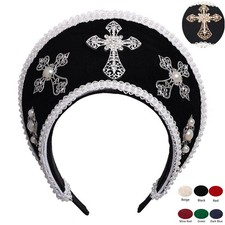 Women Renaissance Cross Tudor Headpiece Royal French Hood Coronet Headwear